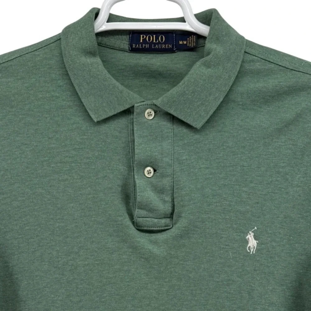 Polo Ralph Lauren Mens Medium Green Long Sleeve Cotton Jersey Polo Shirt Pony